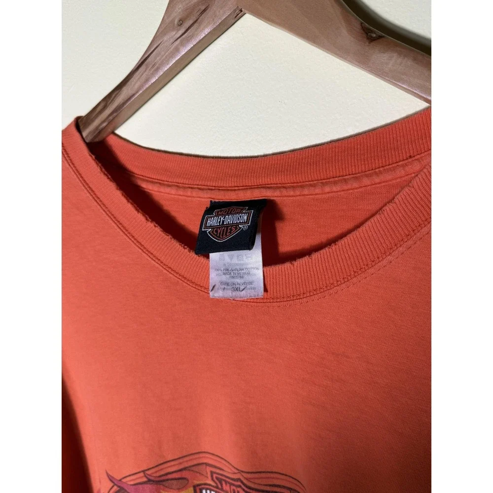 Vintage Harley-Davidson Shirt Mens 3XL Orange Woodstock IL Flames‎ Long Sleeve